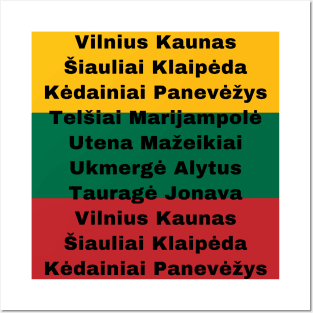 Lithuania Flag Colors with Cities Posters and Art